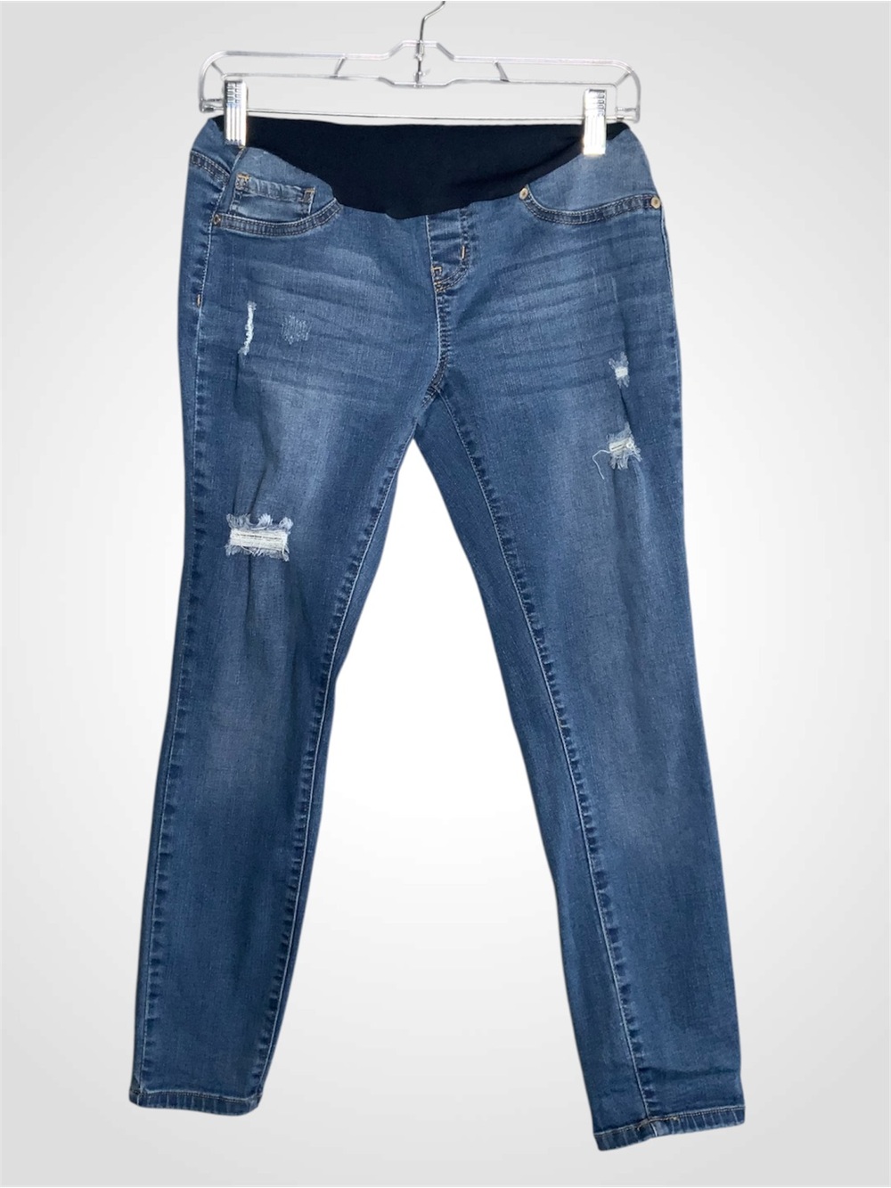 Haute Mama Straight Leg Cropped Maternity Jeans in Blue with Stretch Panel M
